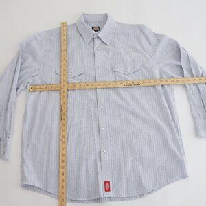 Dickies Blue White Checker Western Cowboy Snap Pearl Button Shirt XL